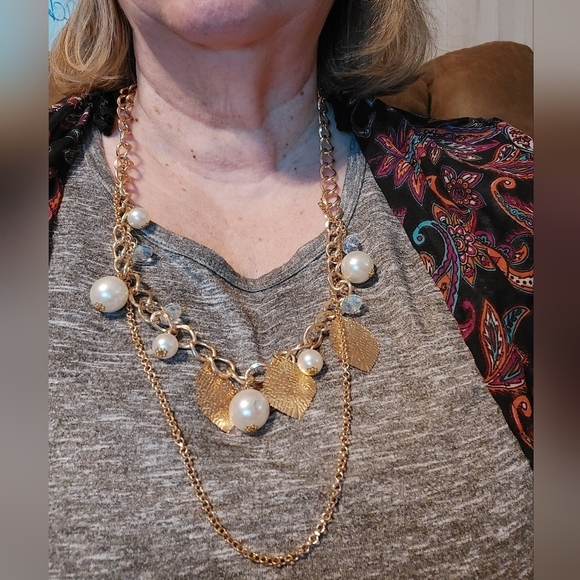 Jewelry - Gold Costume Jewelry with gold leaves and faux pearls